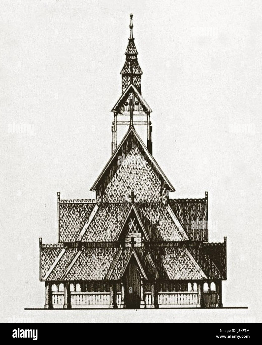 Gol stavkirke 1883, front Stock Photo