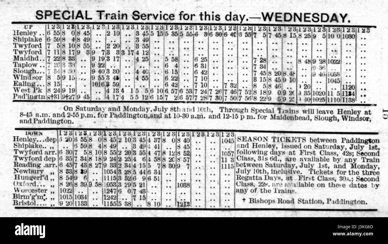 Great Western Railway schedule for the Henley Regatta Stock Photo Alamy