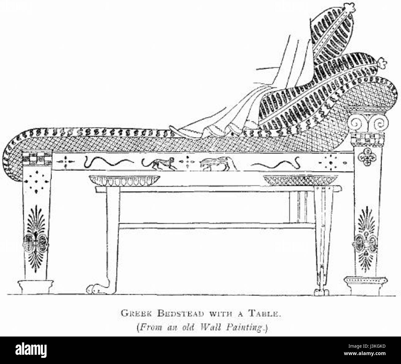 Greek Bedstead with a Table Stock Photo Alamy