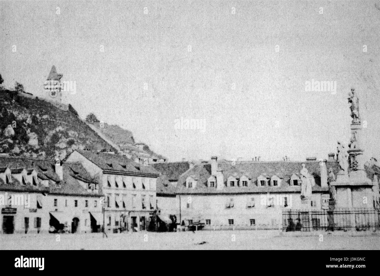 A historic photograph of Lendplatz in Graz taken in 1878, offering a ...
