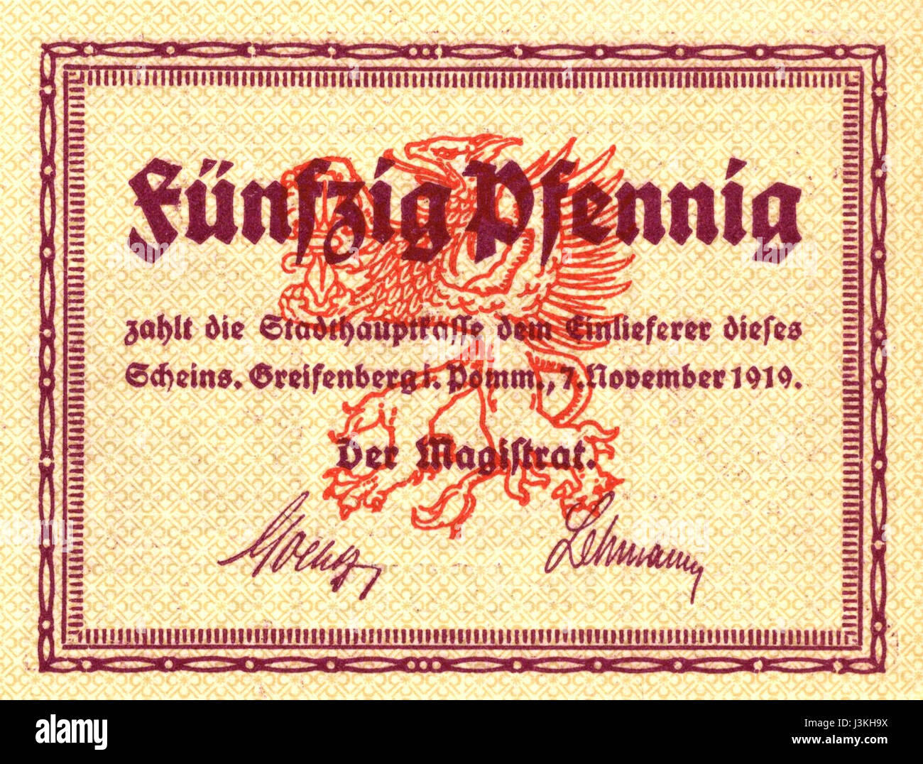 The Greifenberg Notgeld 68968 50Pfg B is a German emergency currency ...