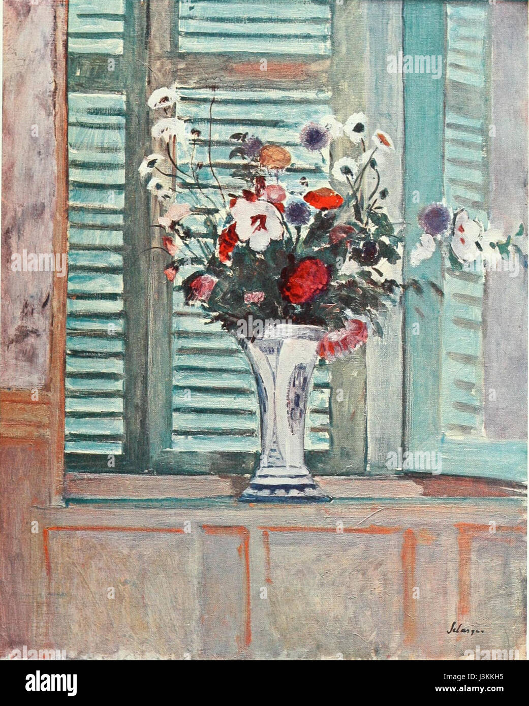 Henri Lebasque's painting 'Fleurs' depicts a colorful floral ...