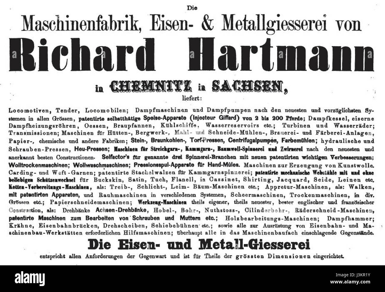 Hartmann Anzeige 1861 (01) Stock Photo