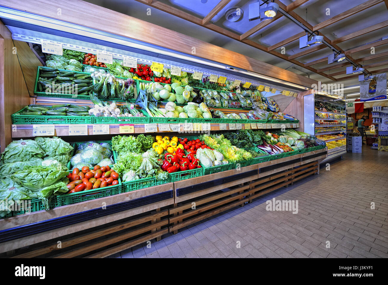 vegetable and fruit shelf in a supermarket Stock Photo