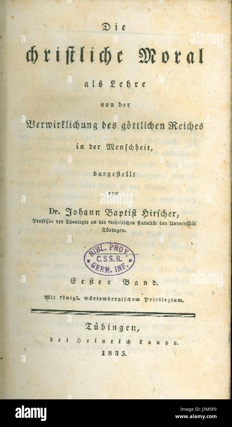 Hirscher Christliche Moral 1835 Stock Photo