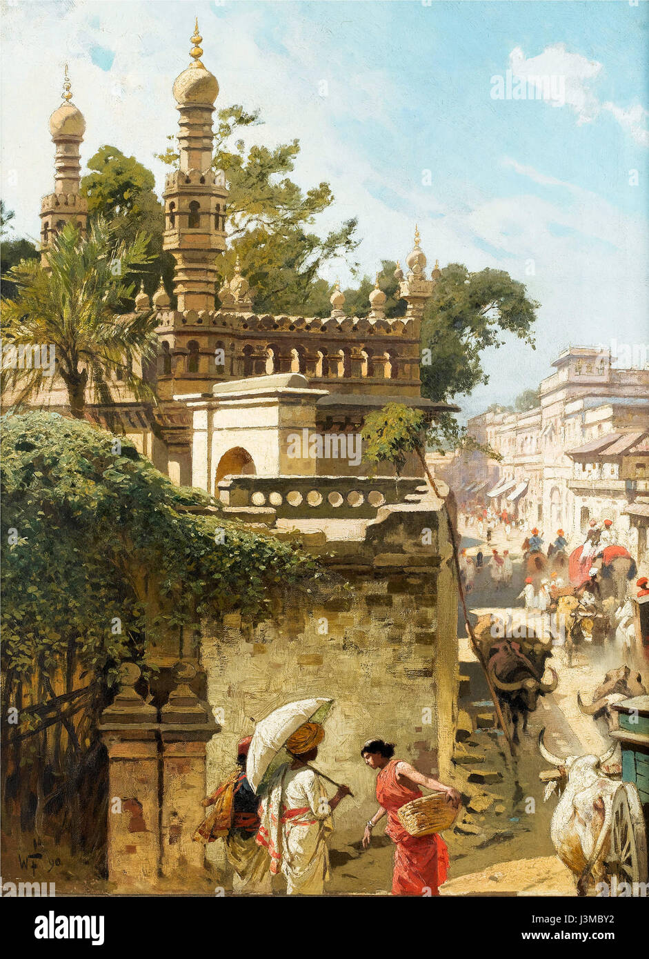 Hyderabad, India street scene by Woldemar Friedrich in 1890 Stock Photo