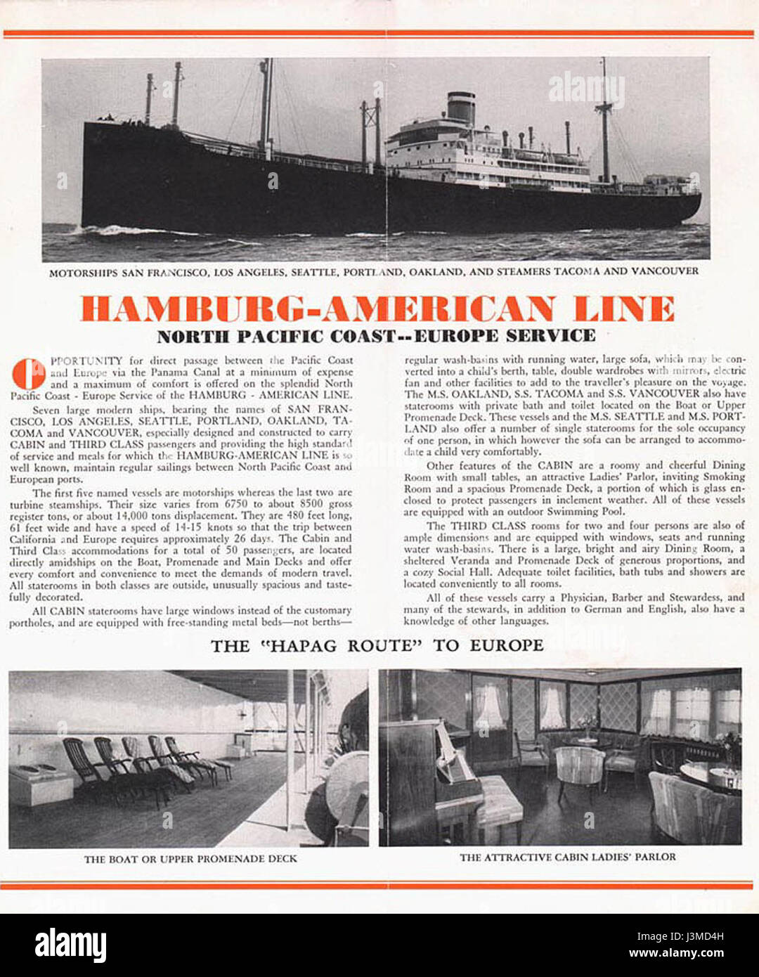 HAPAG Hamburg American Line 1930 Stock Photo