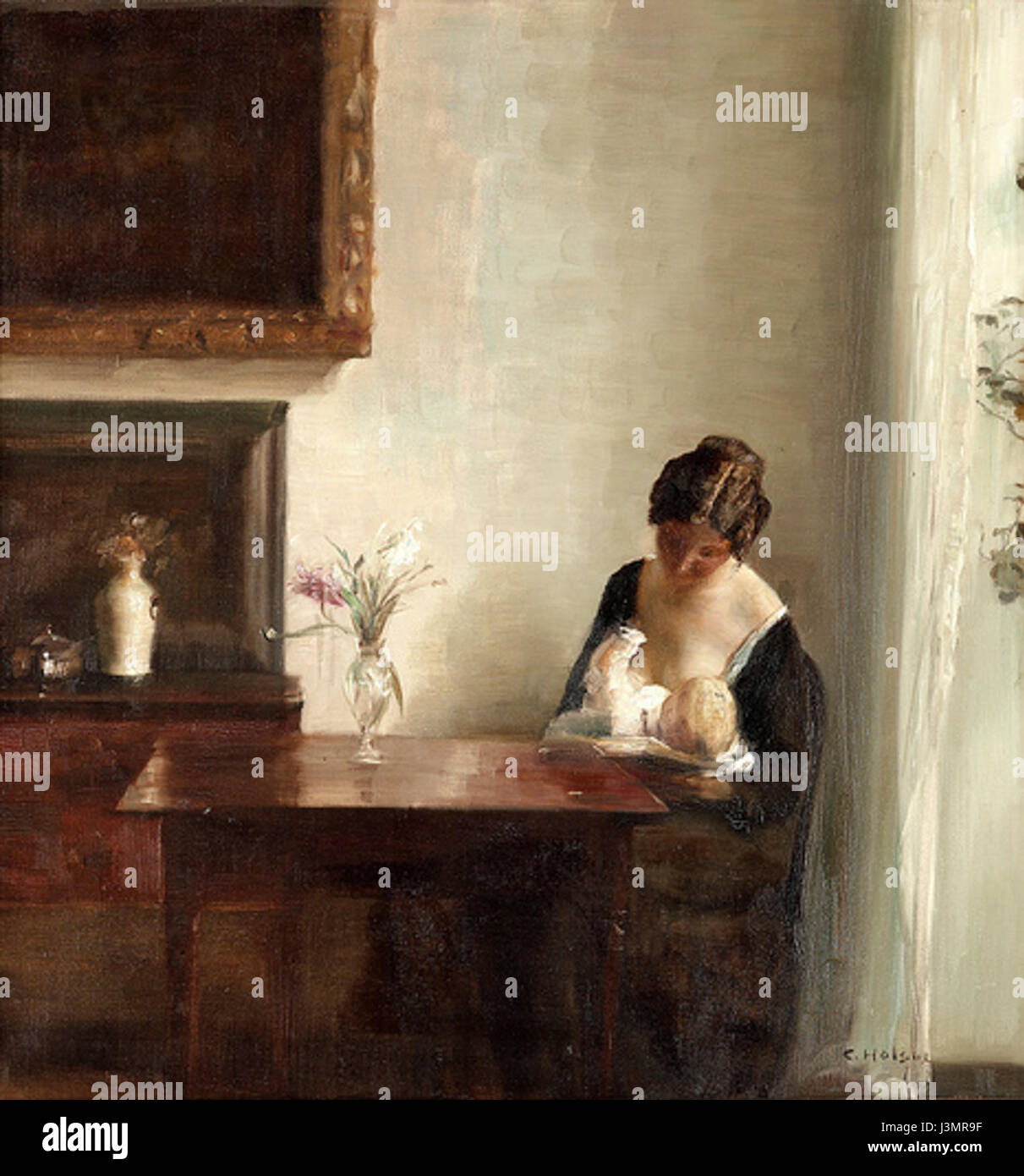 The painting 'Interior with Woman and Child' by Danish artist Holsoe ...