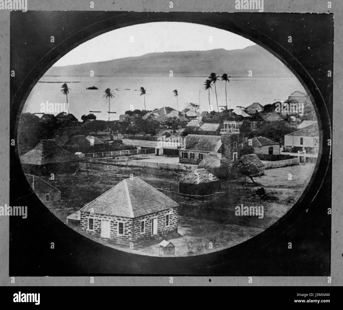 Honolulu from the Kawaiahao Church tower with Oahu Charity School, original by Hugo Stangenwald (PPWD 8 6 014) Stock Photo