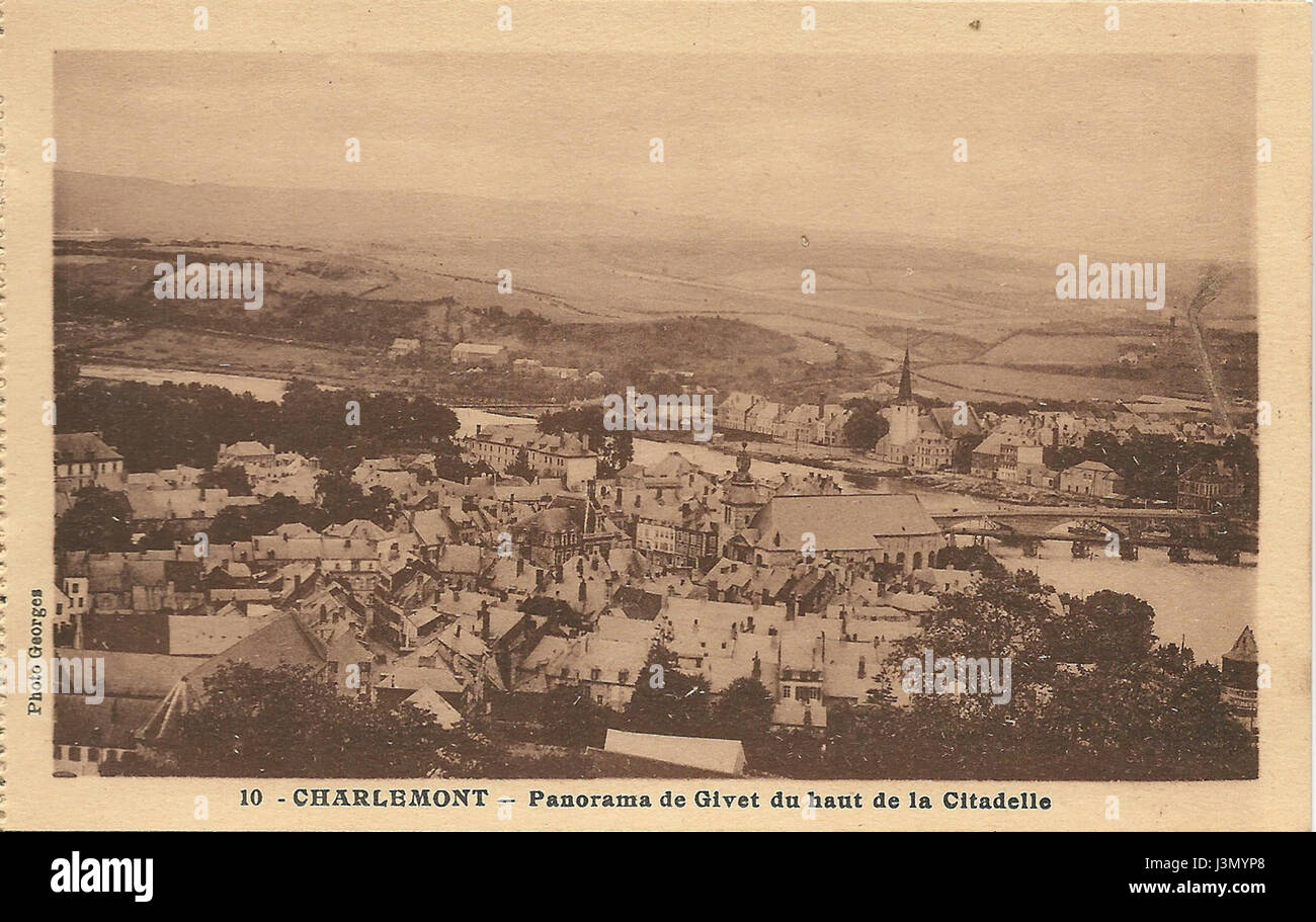 Givet, France, located near Charlemont, has historical significance, particularly in the context of French regional development and military history. Its strategic location along the river has influenced the region's history. Stock Photo