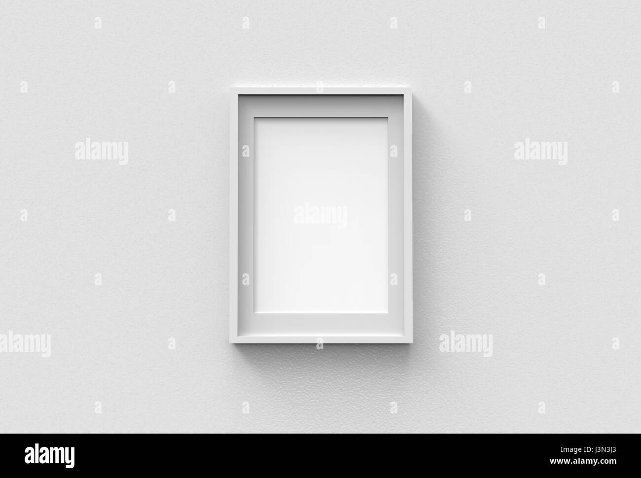 Picture frame isolated on white drywall background. 3D illustrated