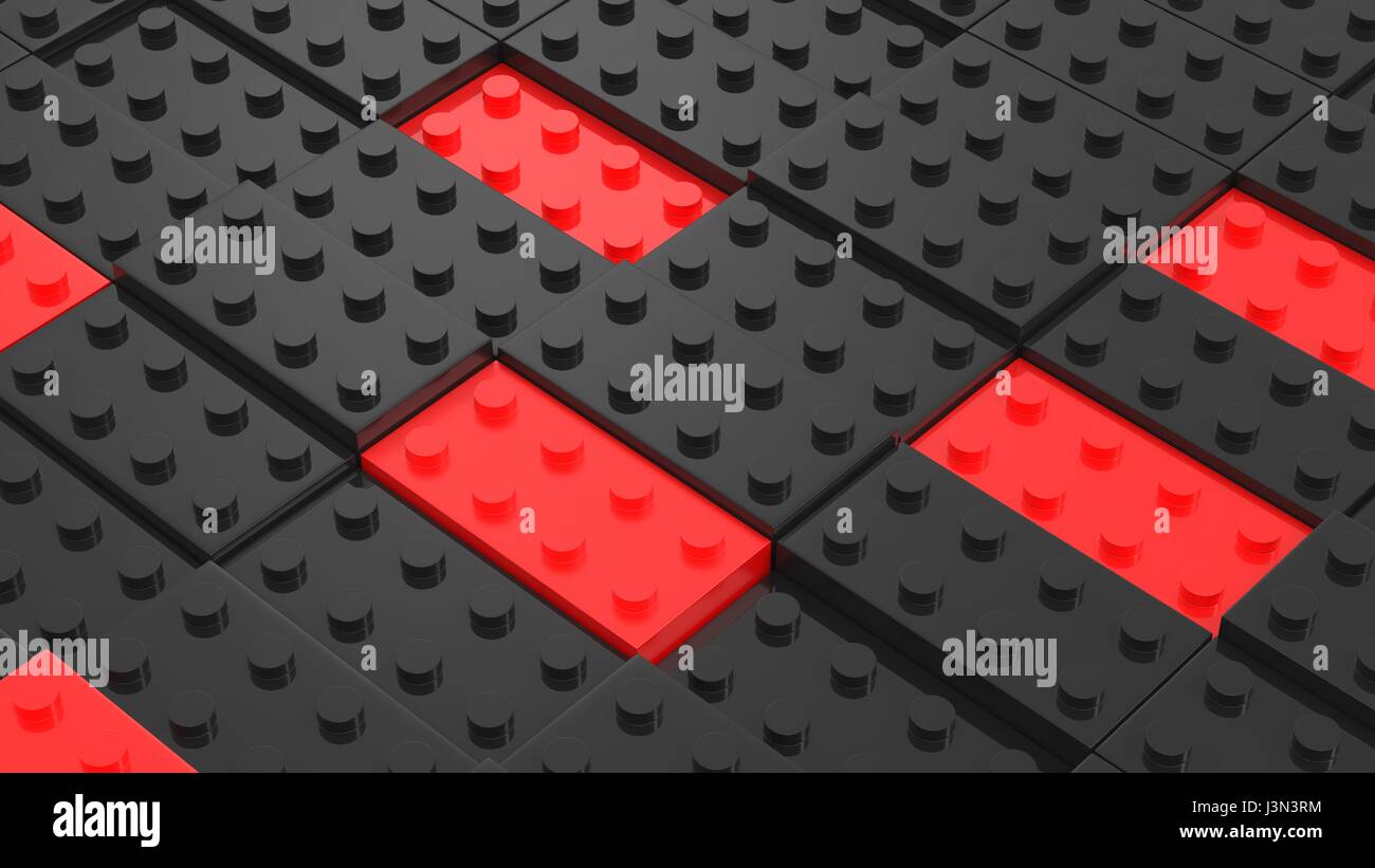 Connected black and red blocks. Abstract business background. 3D illustrating Stock Photo