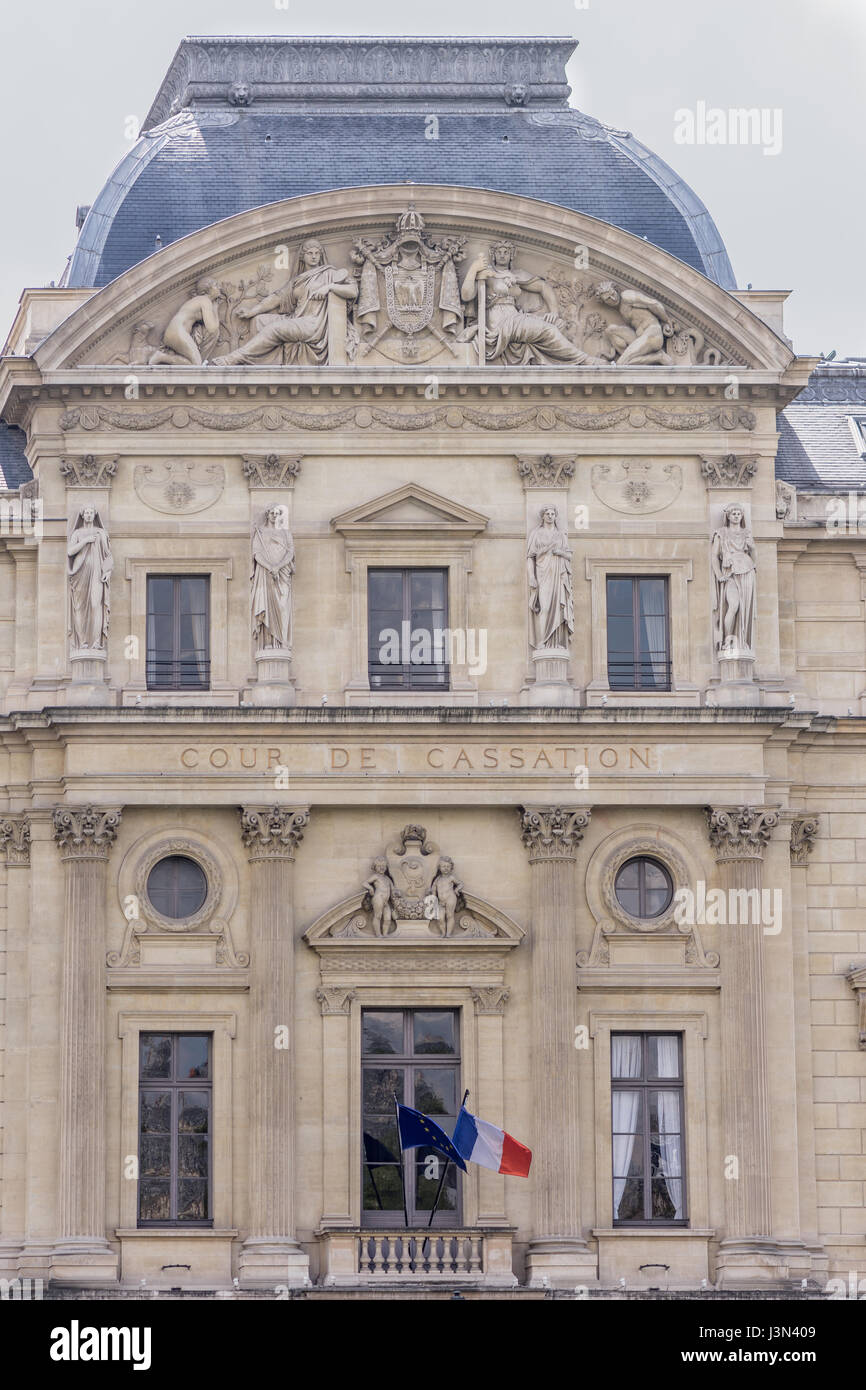 Paris, France 29th Paril 2017: Facade of Cour de cassation building in Paris Stock Photo