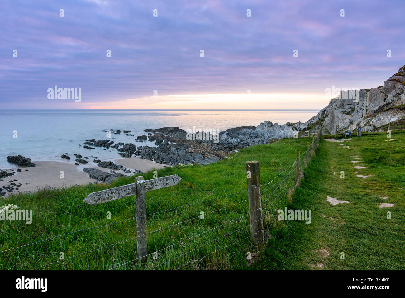 The cliff top overlooking Rockham Beach on the North Devon coast at