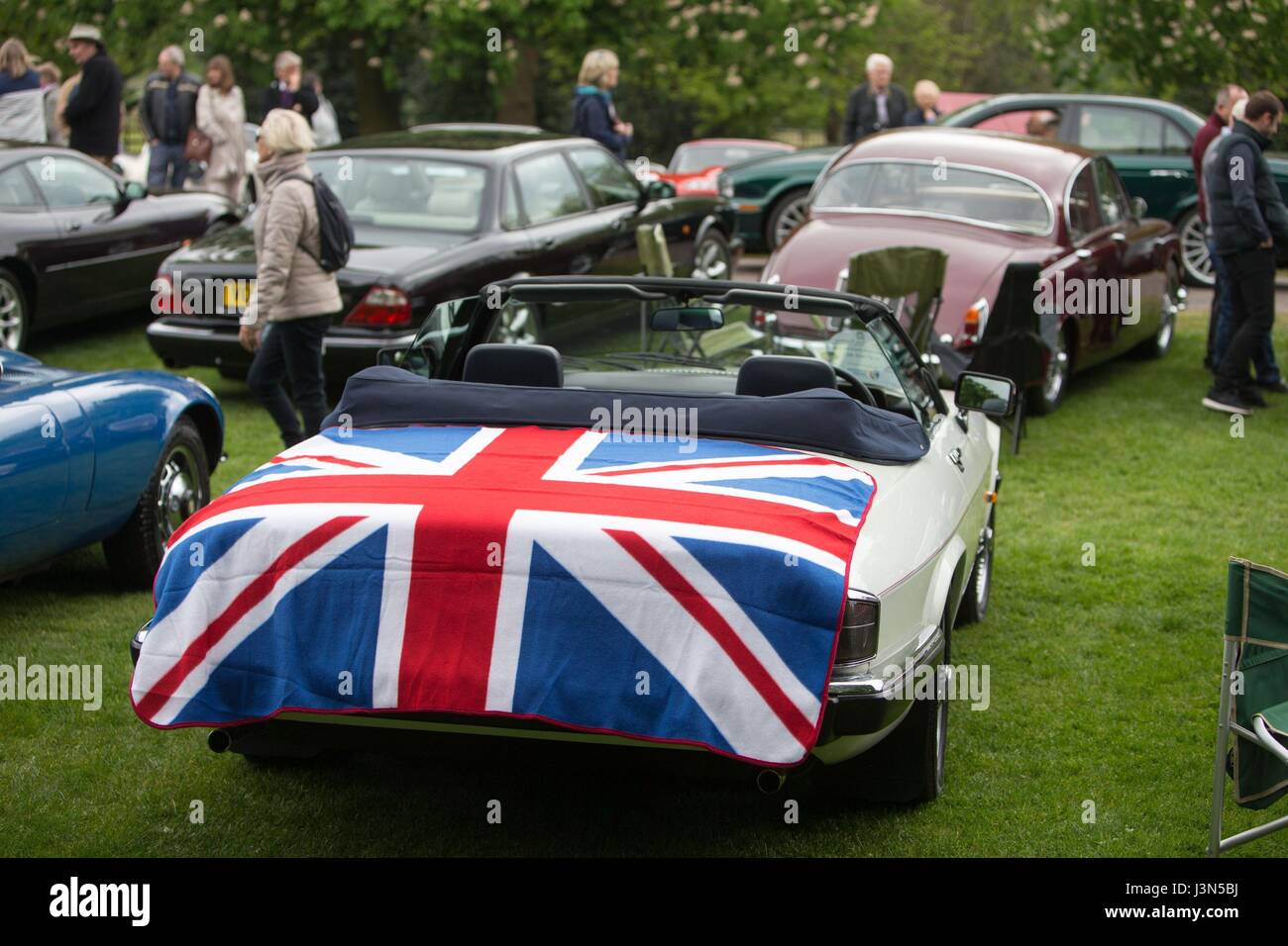 Hundreds of Jaguar cars fill the Long Walk near Windsor Castle in Berkshire for the annual Royal Windsor Jaguar Festival in aid of the Prince Phillip Trust. Stock Photo