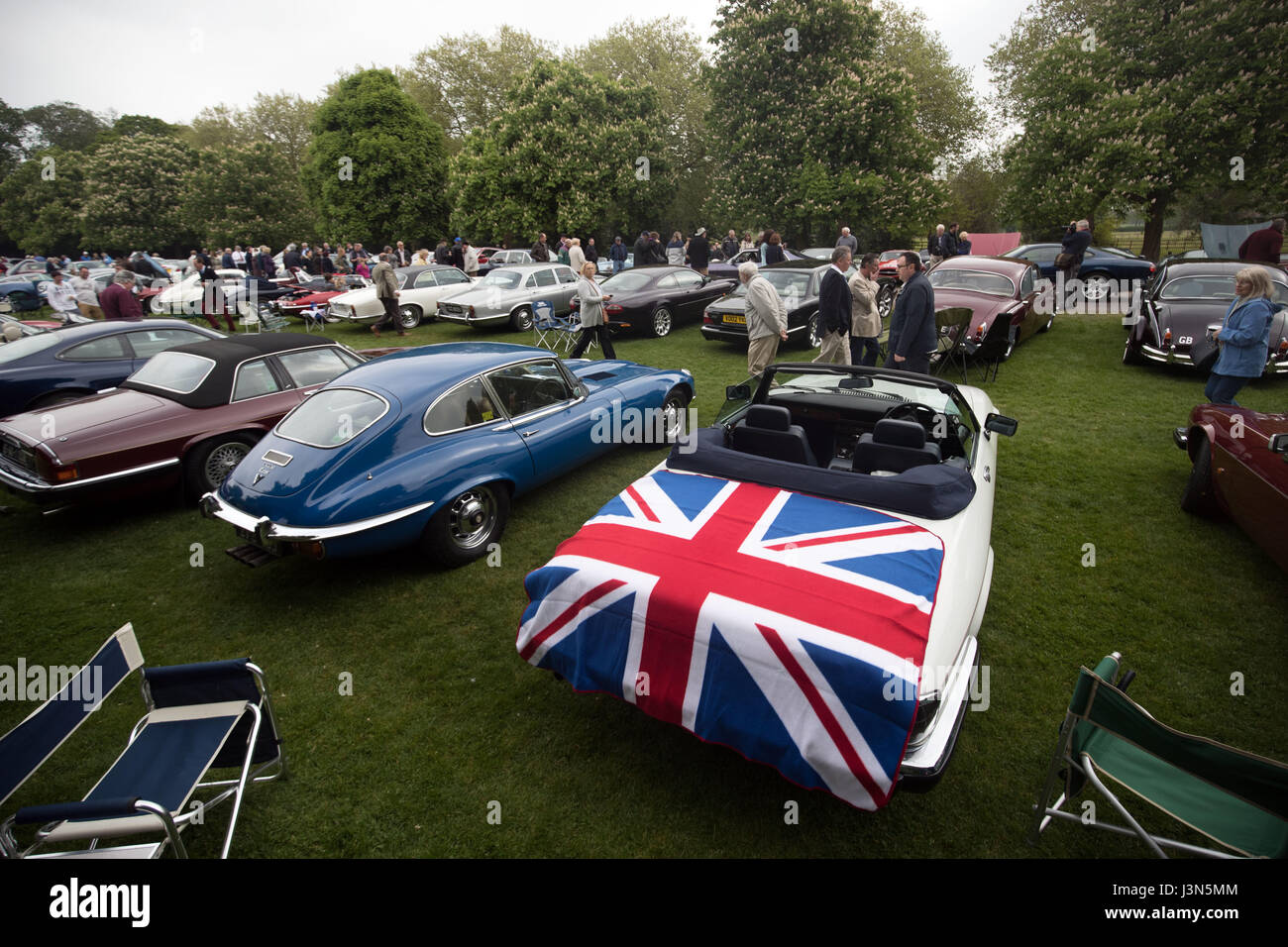 Hundreds of Jaguar cars fill the Long Walk near Windsor Castle in Berkshire for the annual Royal Windsor Jaguar Festival in aid of the Prince Phillip Trust. Stock Photo