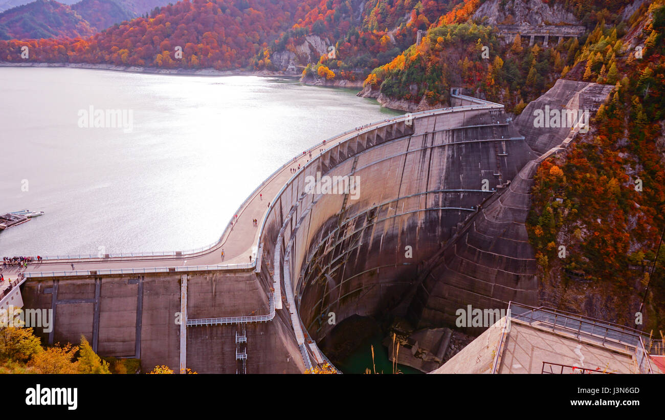 Mountain and Kurobe dam in Japan Alpine route Stock Photo