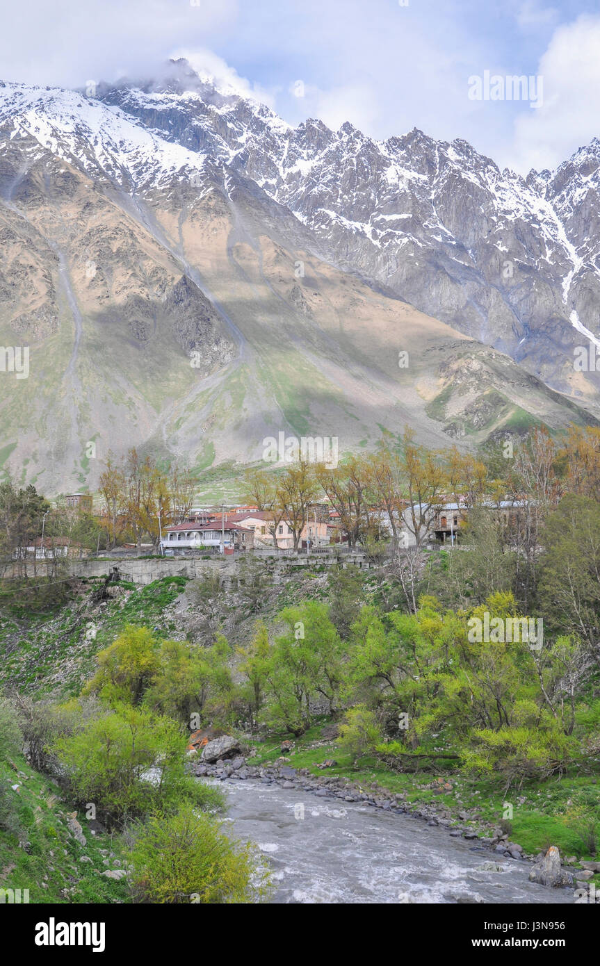 Mountain range, Kazbegi, Stepantsminda, Mtskheta-Mtianeti region, Georgia, Caucasus Stock Photo