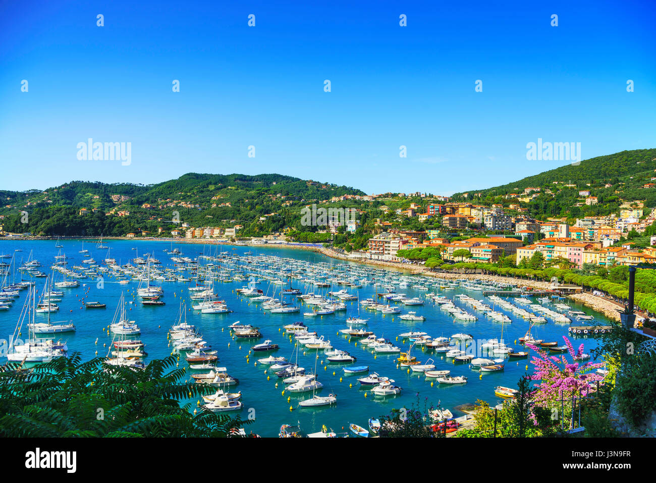Lerici colorful village. Harbor, sea bay and boats. Five lands, Cinque Terre, Ligury Italy Europe. Stock Photo