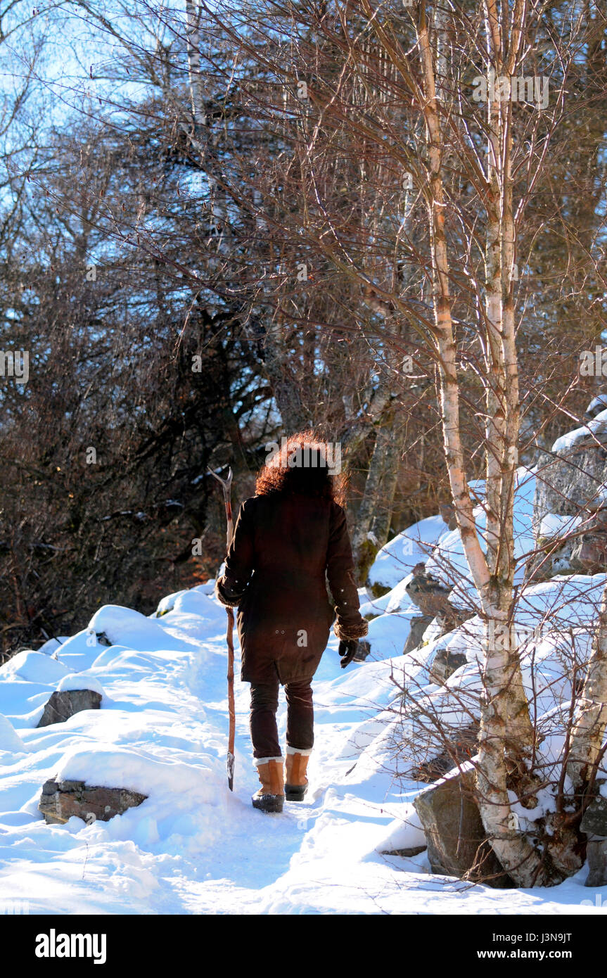 Hiker, Moerschieder Burr, Hunsrueck-Hochwald National Park, Germany Stock Photo