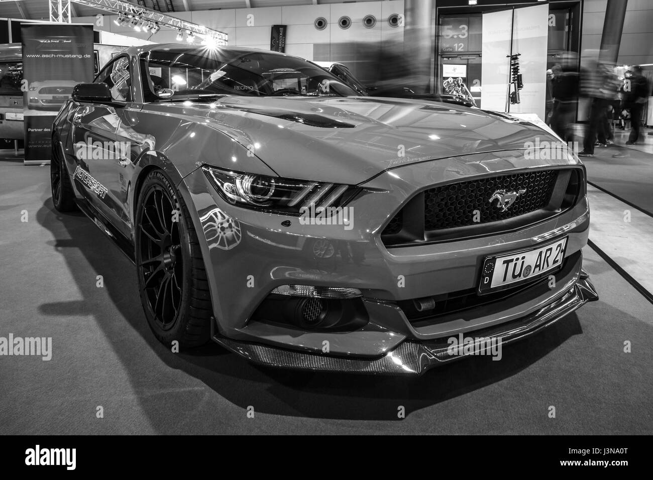 Stuttgart Germany March 03 17 Pony Car Ford Mustang Gt Am1 Fastback Coupe 16 Black And White Europe S Greatest Classic Car Exhibition Retro Classics Stock Photo Alamy