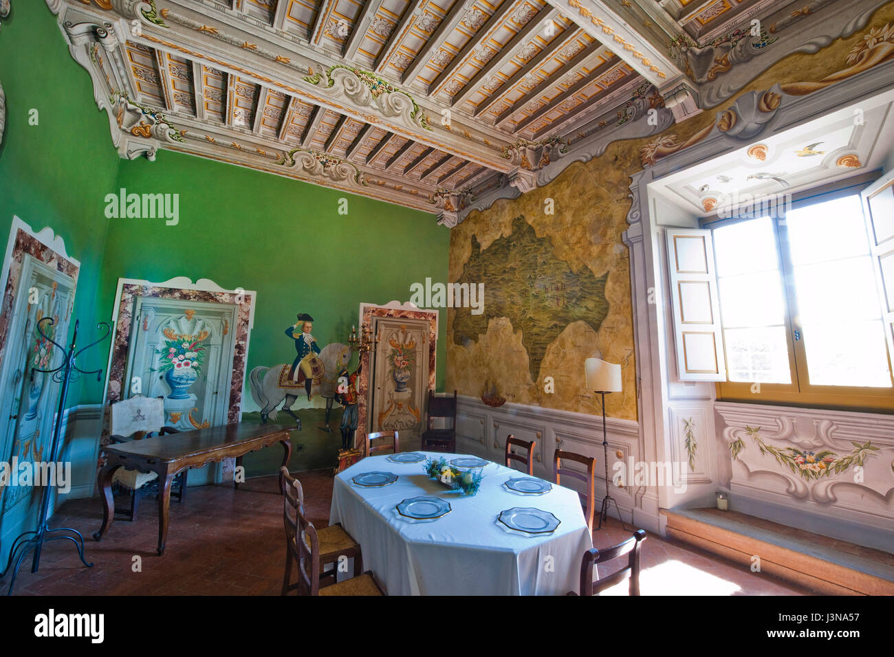 Castello di Meleto, Castle of Meleto, castle from 11th century, dining room, Massellone Valley, Gaiole In Chianti, Siena, Tuscany, Italy, Europe Stock Photo