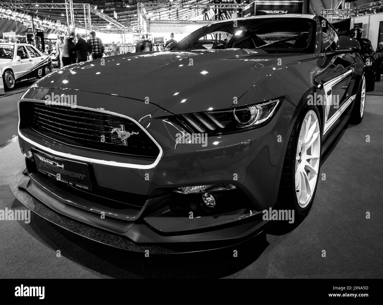 Stuttgart Germany March 03 17 Pony Car Ford Mustang Gt Am2 Fastback Coupe 16 Black And White Europe S Greatest Classic Car Exhibition Retro Classics Stock Photo Alamy