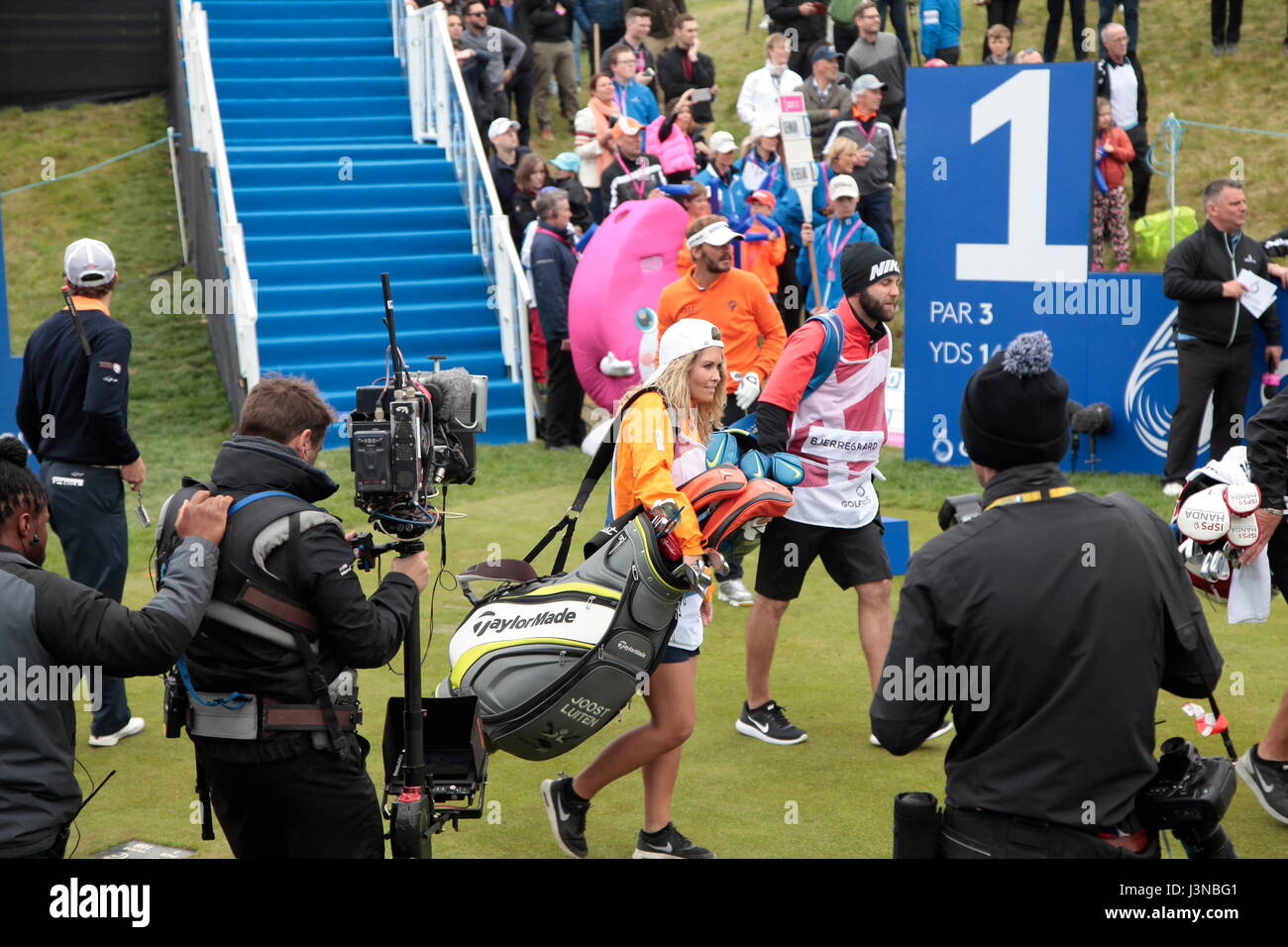 The Dutch Team of The Dutch team of  Reiner Saxton and Caddy Melanie Saxton, caddy Melanie Lancaster and Joost Luiten at the golfSIXES event Stock Photo