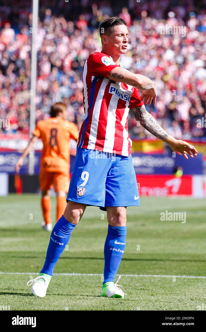 Fernando Torres (9) Atletico de Madrid's player. La Liga between Atletico de Madrid vs SD Eibar at the Vicente Calderon stadium in Madrid, Spain, May 6, 2017 . Stock Photo