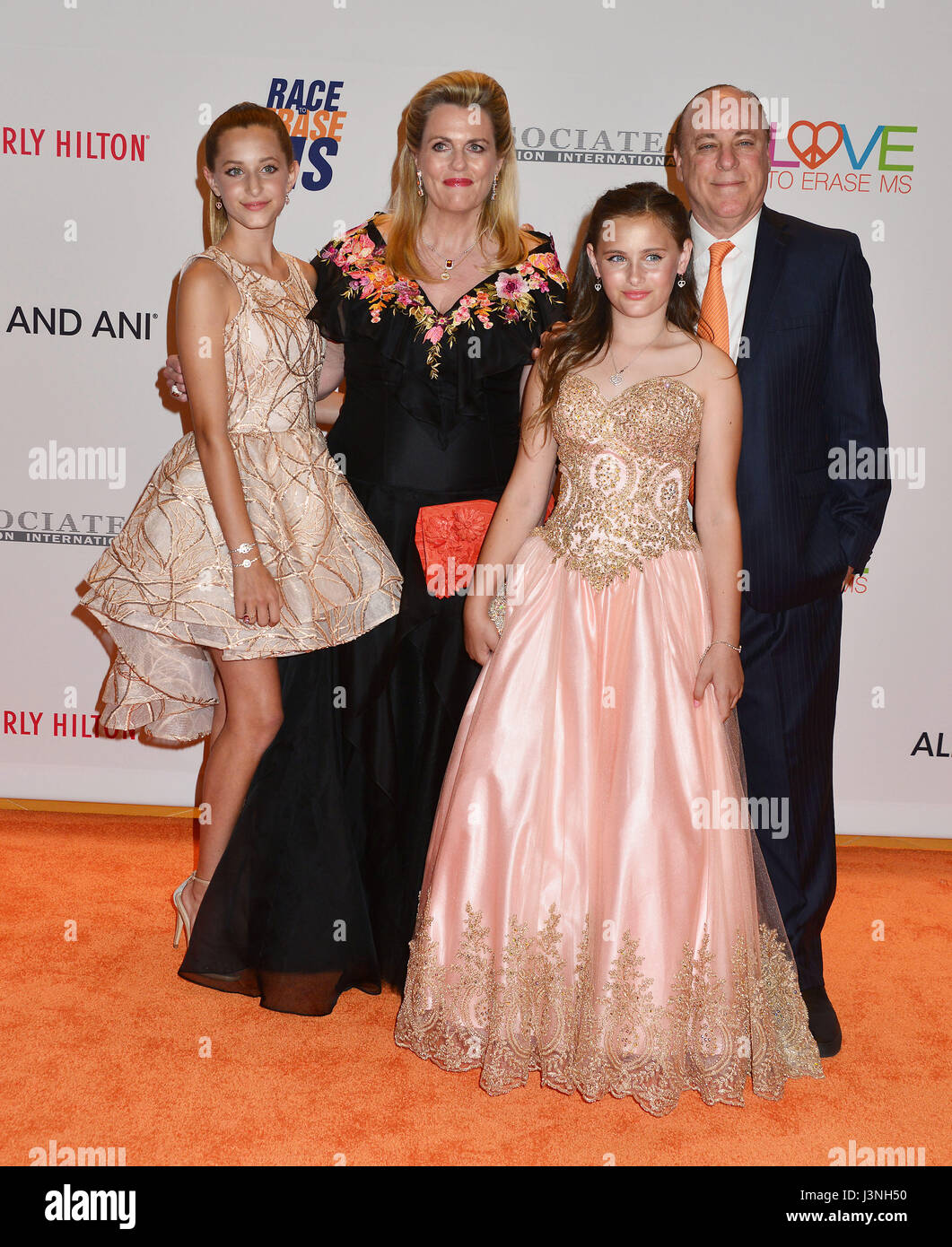 Los Angeles, USA. 5th May, 2017. Nancy Davis (top R) with husband Ken Rickel and daughters Isabella Rickel and Ariana Rickel at the Race to Erase MS 2017 at the Beverly Hilton Hotel in Los Angeles. May 6, 2017. Credit: Tsuni / USA/Alamy Live News Stock Photo