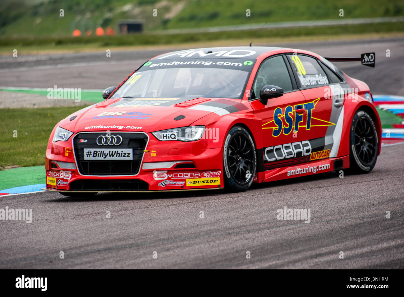 Hampshire, UK. 6th May, 2017. Thruxton Race Circuit and Motorsport Centre, Andover, Hampshire, United Kingdom. 6 May 2016. Ant Whorton-Eales of team AmDtuning.com with Cobra Exhausts Qualifying at Dunlop MSA British Touring Car Championship in his Audi S3. All cars race today with the #BillyWhizz number plates and livery in support of Billy Monger who suffered life changing injuries at Donington Park a few weeks ago during an F4 (Formula 4) British Championship Race. © Will Bailey / Alamy Live News Stock Photo