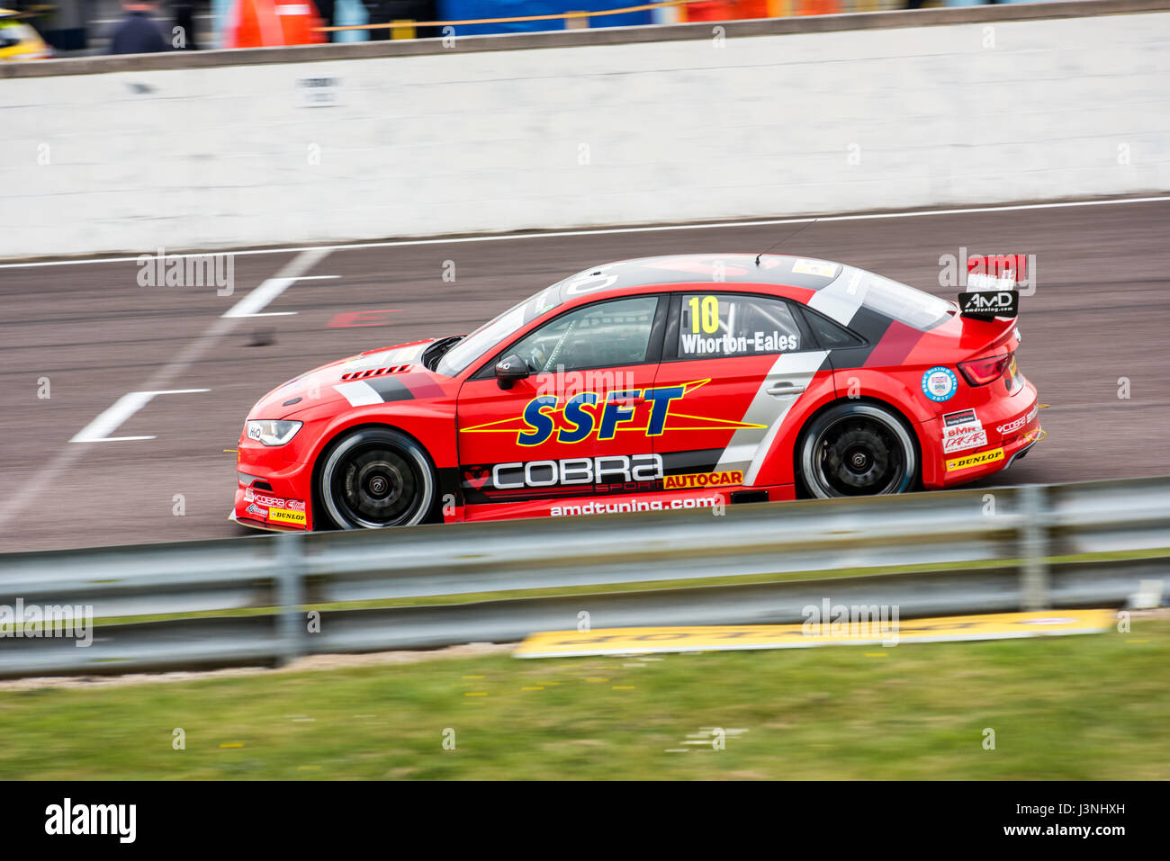 Hampshire, UK. 6th May, 2017. Thruxton Race Circuit and Motorsport Centre, Andover, Hampshire, United Kingdom. 6 May 2016. Ant Whorton-Eales of team AmDtuning.com with Cobra Exhausts Qualifying at Dunlop MSA British Touring Car Championship in his Audi S3. All cars race today with the #BillyWhizz number plates and livery in support of Billy Monger who suffered life changing injuries at Donington Park a few weeks ago during an F4 (Formula 4) British Championship Race. © Will Bailey / Alamy Live News Stock Photo