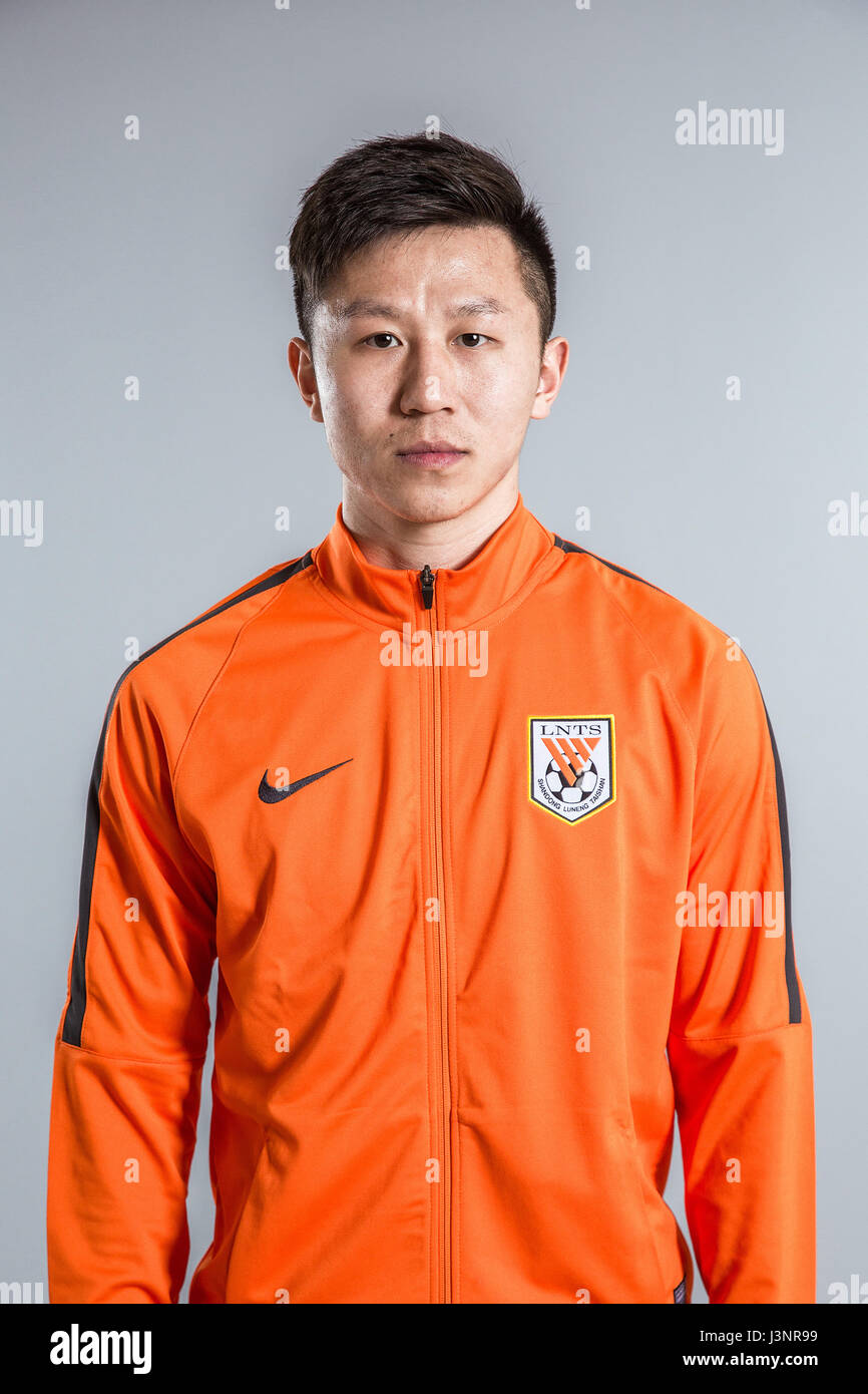 Portrait of Chinese soccer player Wang Jiong of Shandong Luneng Taishan ...