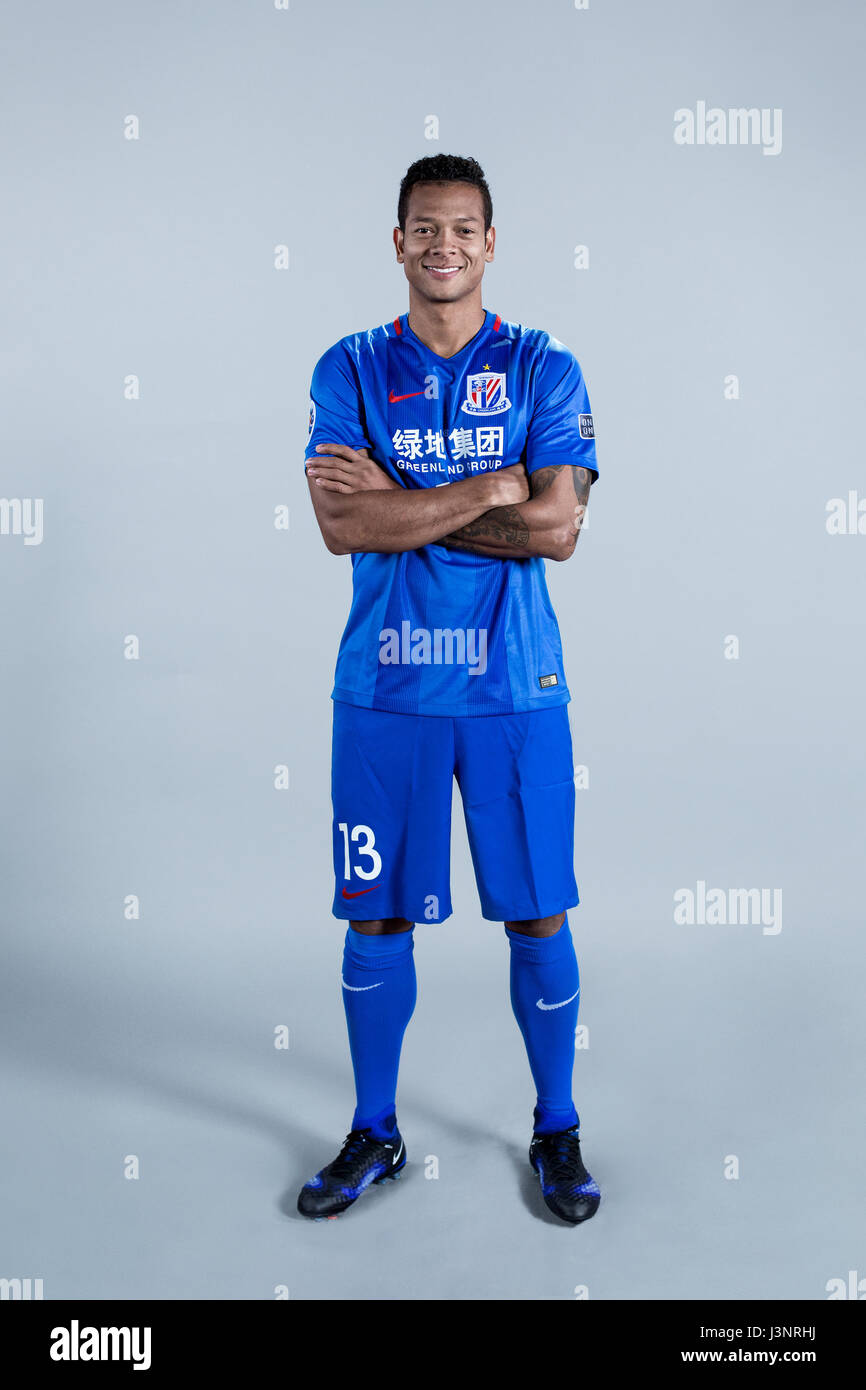 Portrait of Colombian soccer player Fredy Guarin of Shanghai Greenland Shenhua F.C. for the 2017 Chinese Football Association Super League, in Shanghai, China, 22 January 2017. Stock Photo