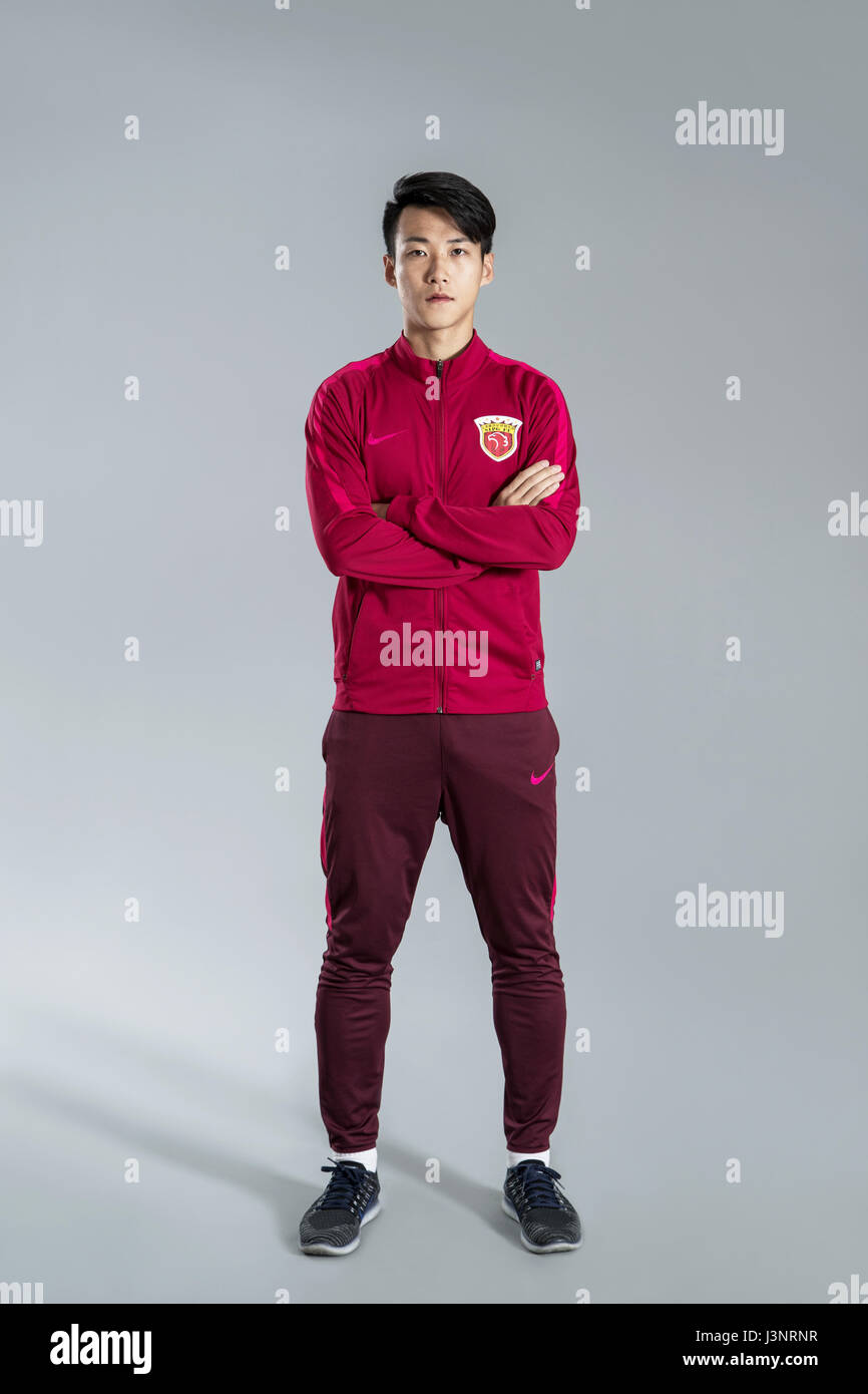 Portrait of Chinese soccer player Wang Jiajie of Shanghai SIPG F.C. for the 2017 Chinese Football Association Super League, in Shanghai, China, 15 February 2017. Stock Photo
