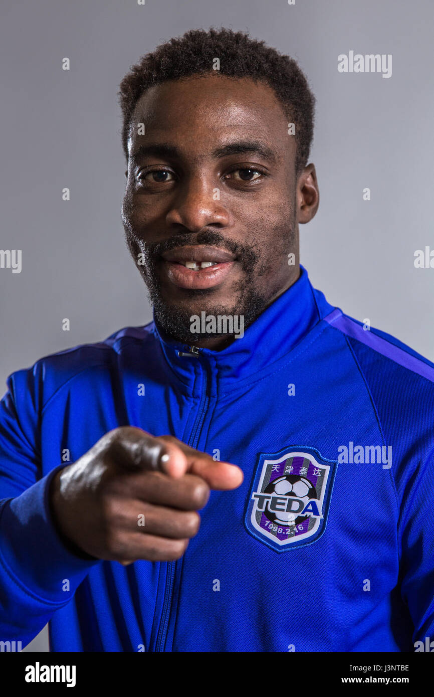 Portrait of Gabonese soccer player Malick Evouna of Tianjin TEDA F.C