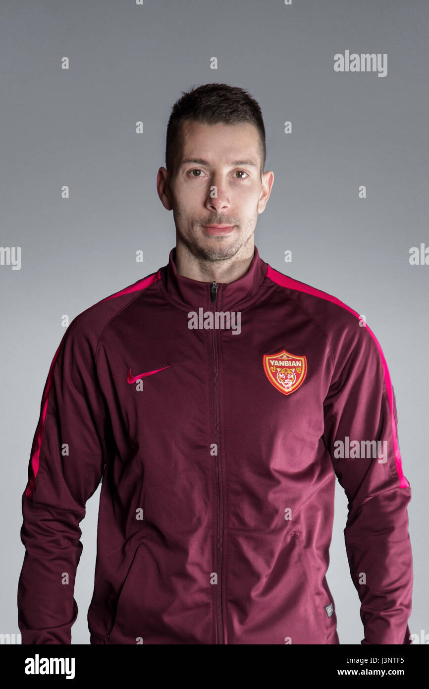 Portrait of Serbian soccer player Nikola Petkovic of Yanbian Funde F.C