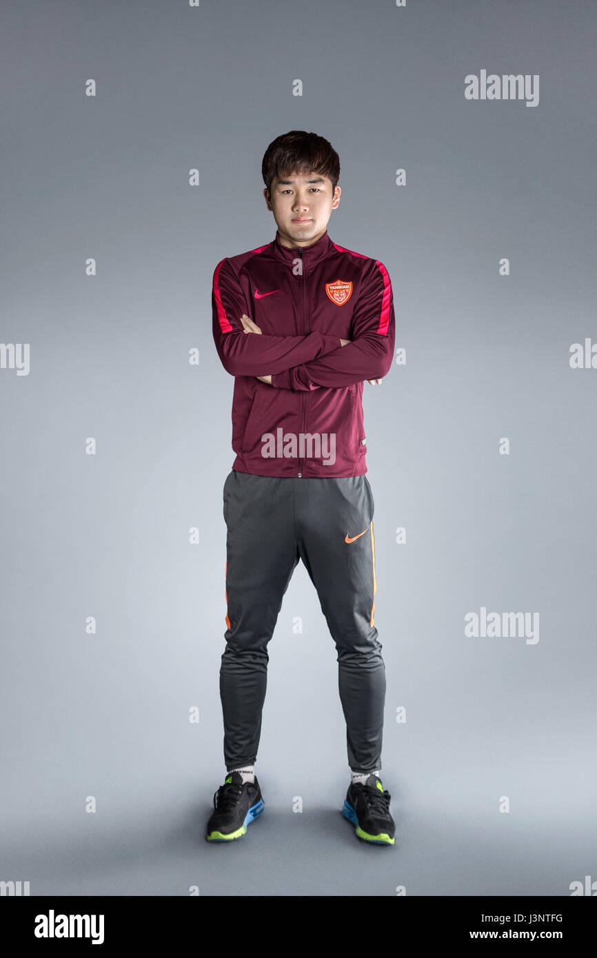 Portrait of Chinese soccer player Jin Chengjun of Yanbian Funde F.C