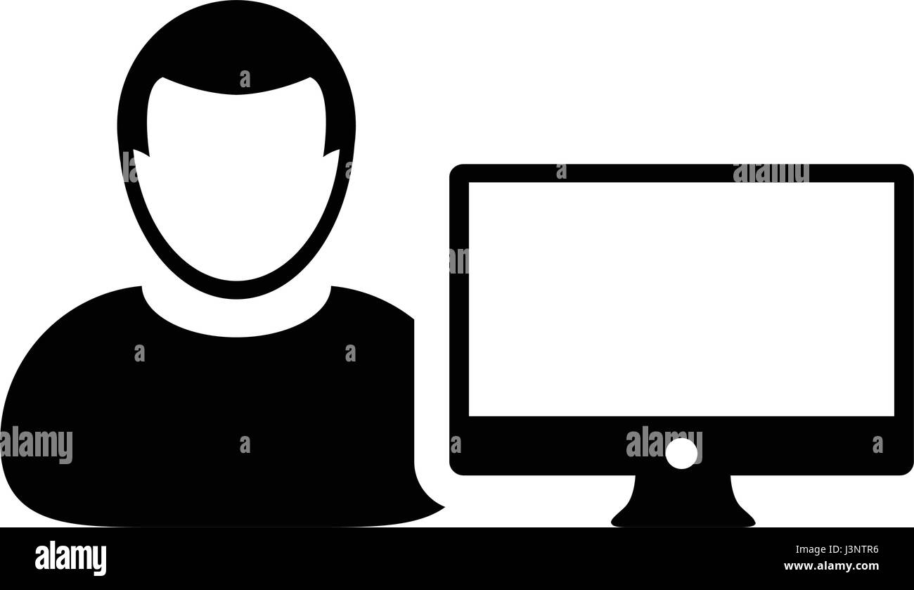 User Icon - Vector Person Profile Avatar With Computer Monitor Glyph ...