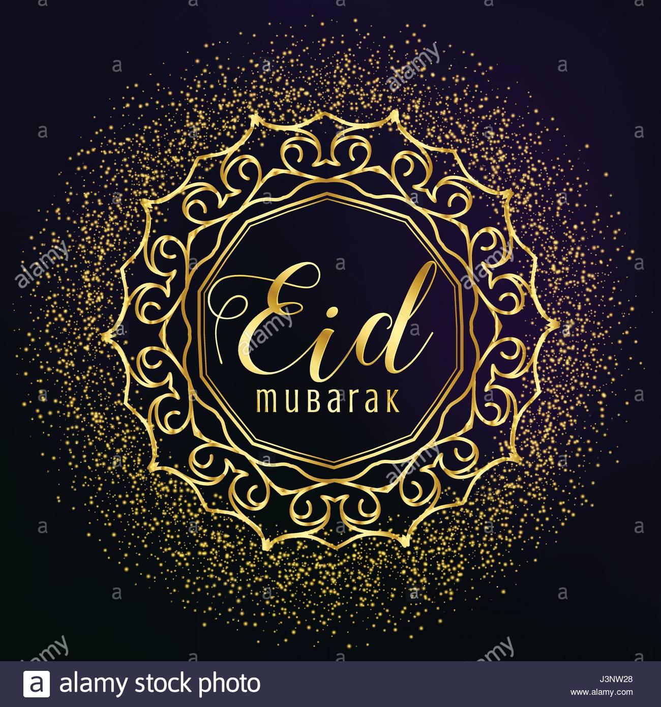 Eid mubarak greeting with golden mandala decoration and 