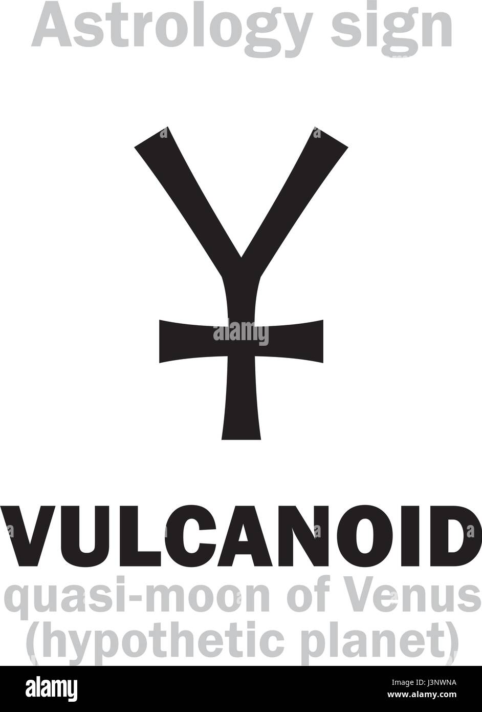 Astrology Alphabet: VULCANOID, quasi-moon of Venus (hypothetical planet-satellite). Hieroglyphics character sign (single symbol). Stock Vector