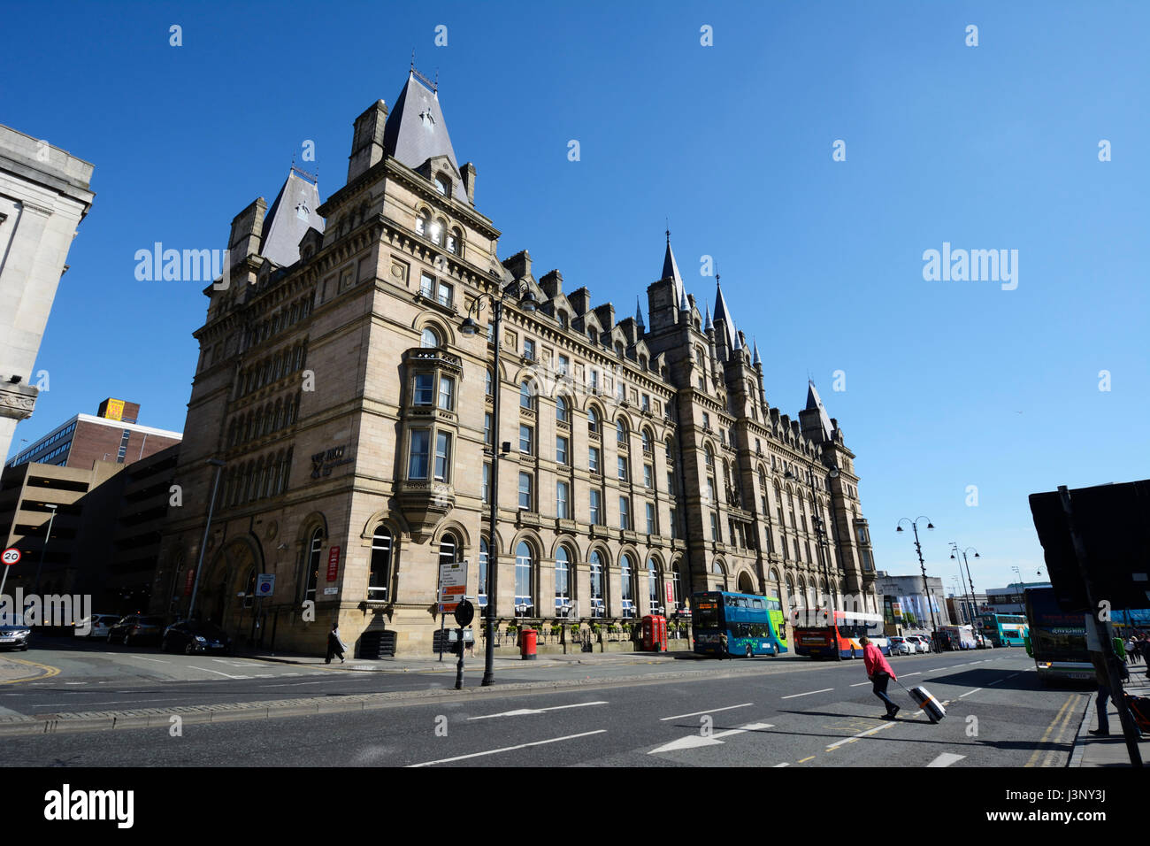 Lime Street Chambers in Liverpool. The French Renaissance style facade to Lime Street Railway Station, originally the North Western Hotel to serve rai Stock Photo