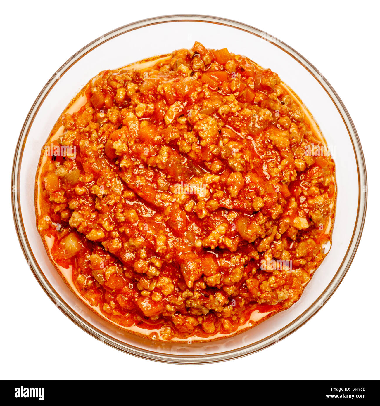 Spaghetti bolognese sauce in glass pot Stock Photo