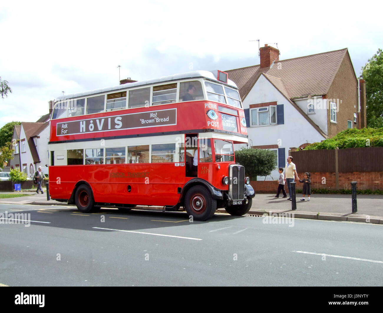 1937 AEC Regent I bus STL2377 in London Transport livery with Hovis advertisement, North Cheam, Greater London, UK, 2008 Stock Photo