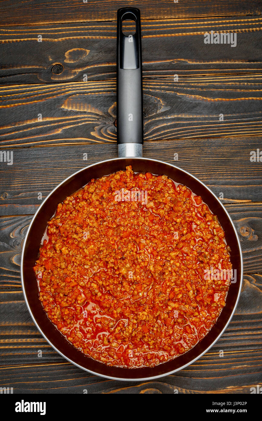 Spaghetti bolognese sauce on a pan Stock Photo