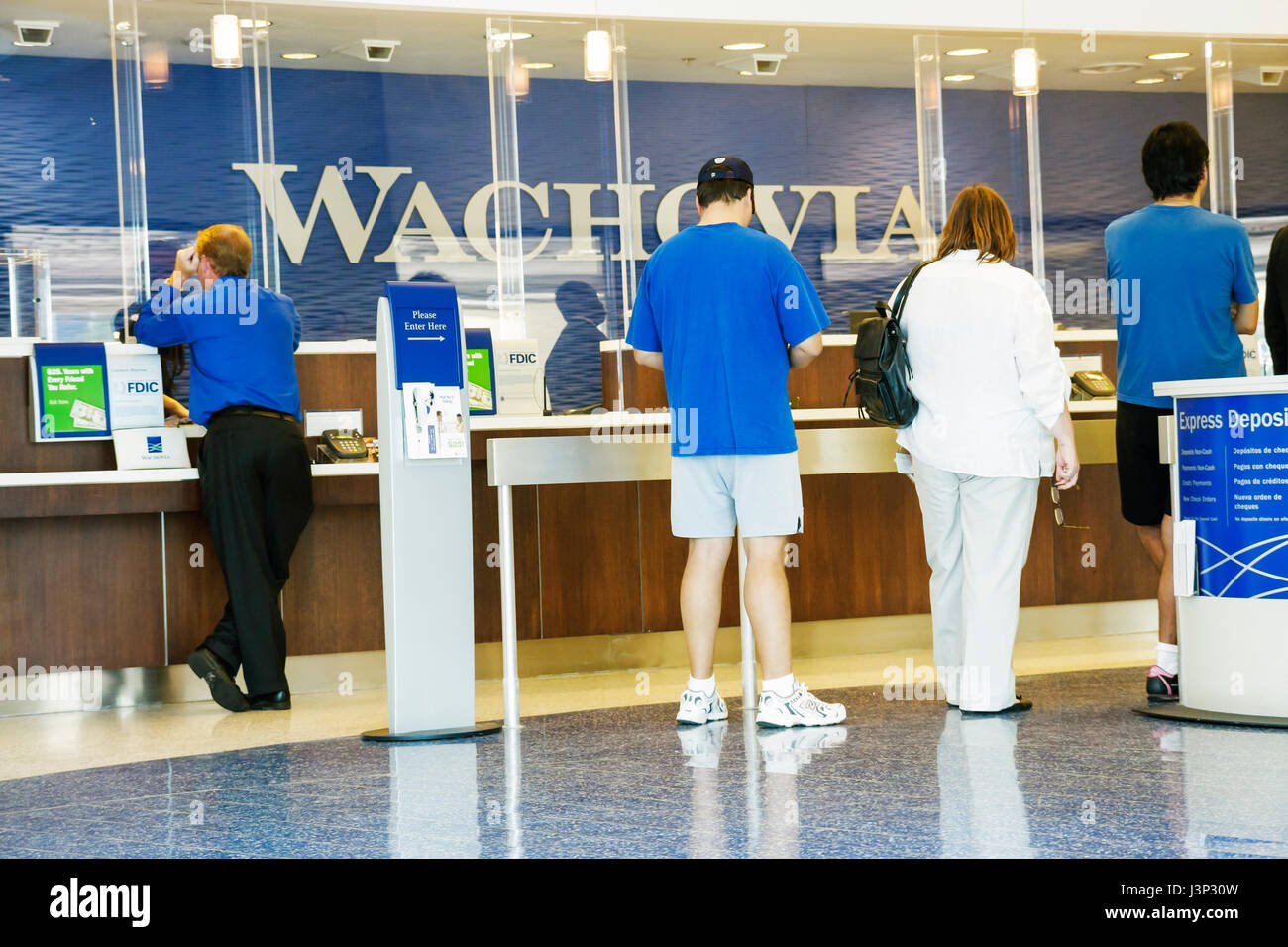 Miami Beach Florida,Wachovia Bank,banking,lobby,teller,line,queue