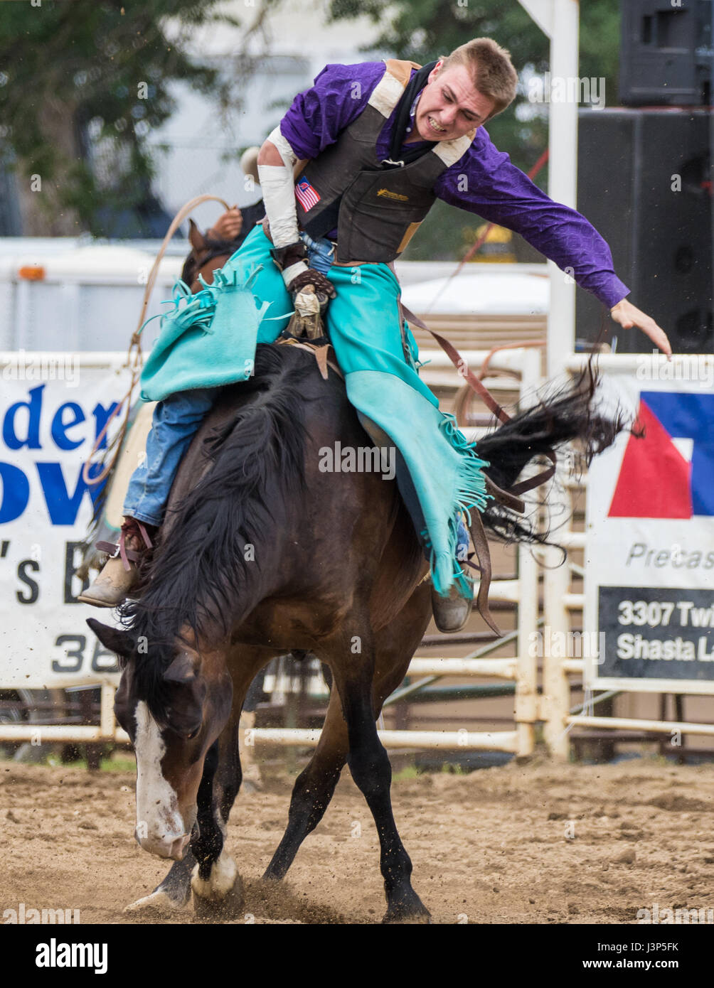 Rodeo action at the Cottonwood Rodeo in northern California Stock Photo