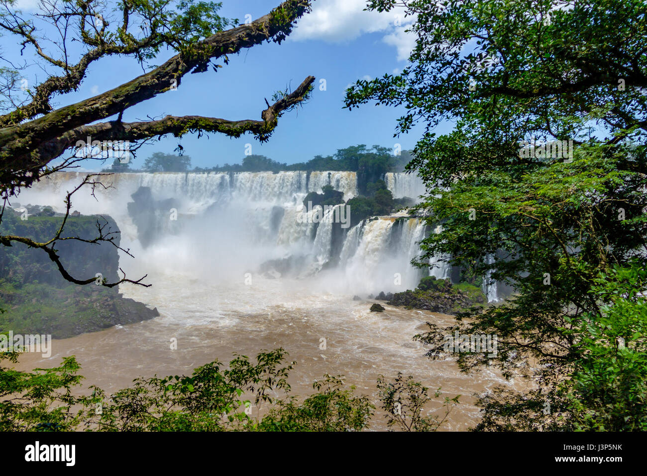 Iguazu Falls view from argentinian side - Brazil and Argentina Border Stock Photo
