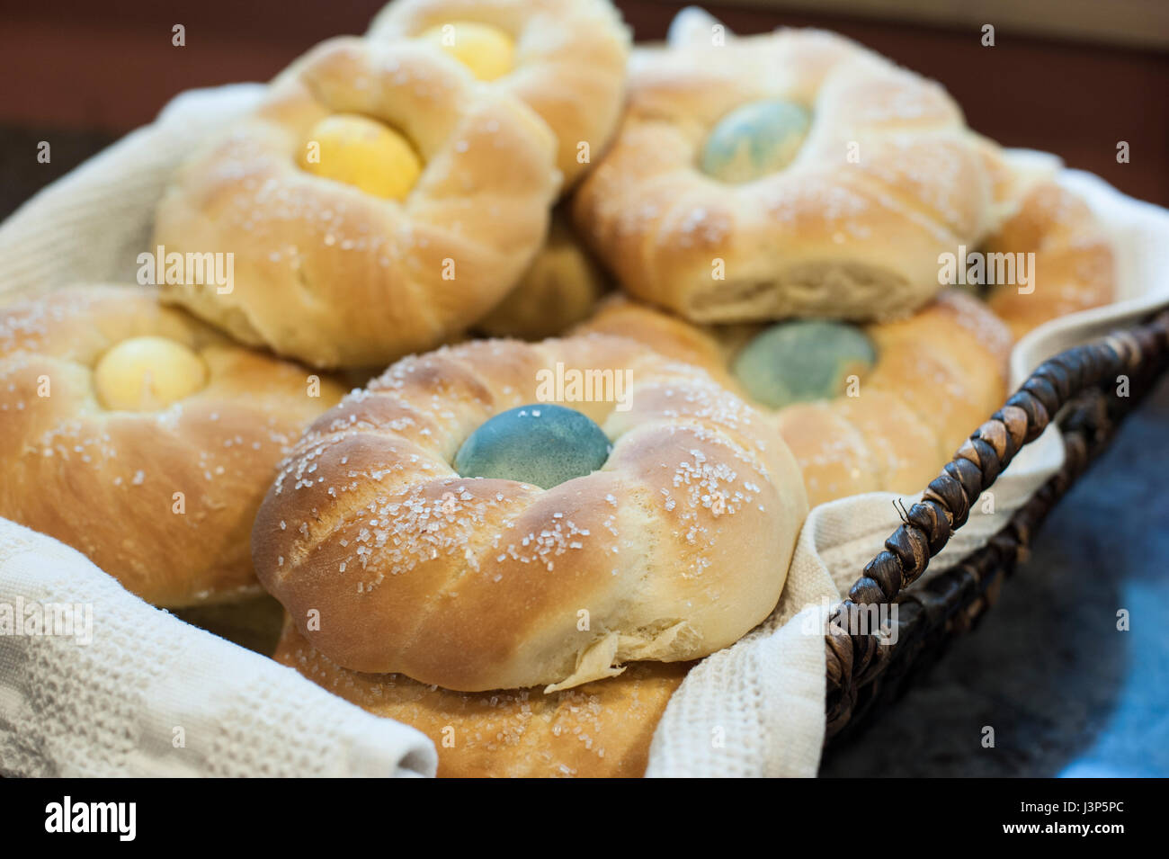 Basket of Baked Italian Sweet Bread Loaves Stock Photo Alamy
