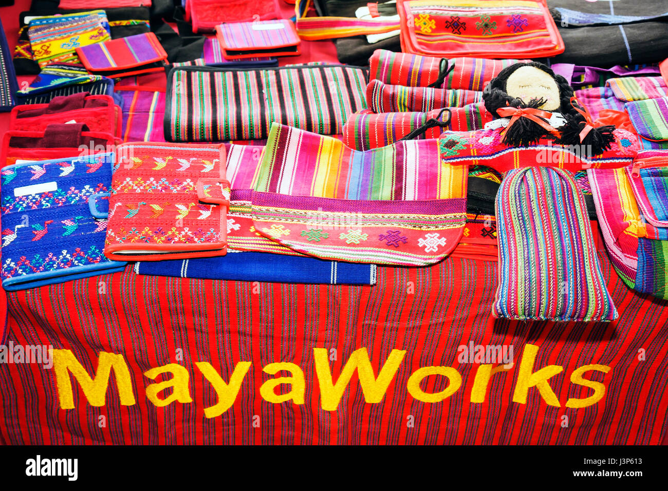 Miami Beach Florida,Fair Trade Bazaar,handicrafts crafts Mayan Guatemalan colorful,textiles embroidery doll dolls,display sale MayaWorks import import Stock Photo